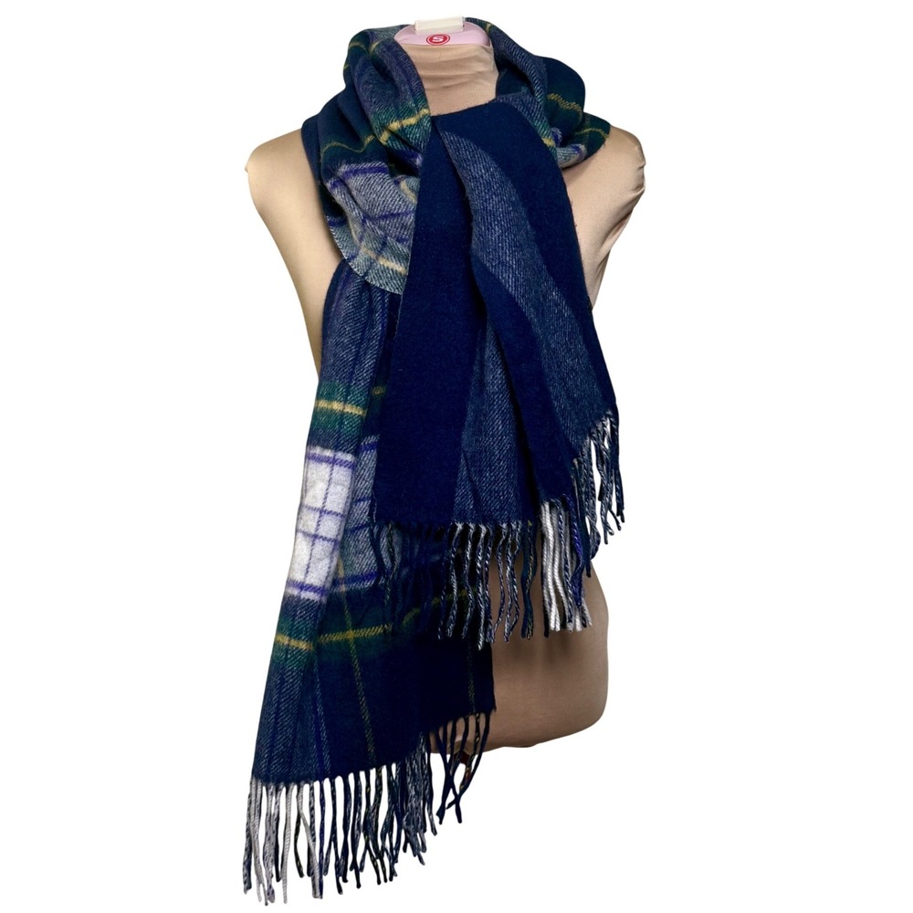J.Crew Blanket Scarf Plaid Reversible Plaid Blue Fringe J Crew Preppy Academia